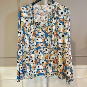Joie Blouse XXL Floral Fields Peasant Long Sleeve Popover Poppy Colorful Shirt